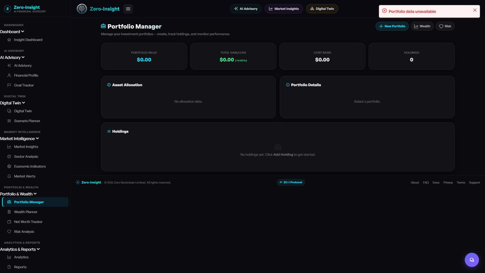 Zero-Insight portfolio view