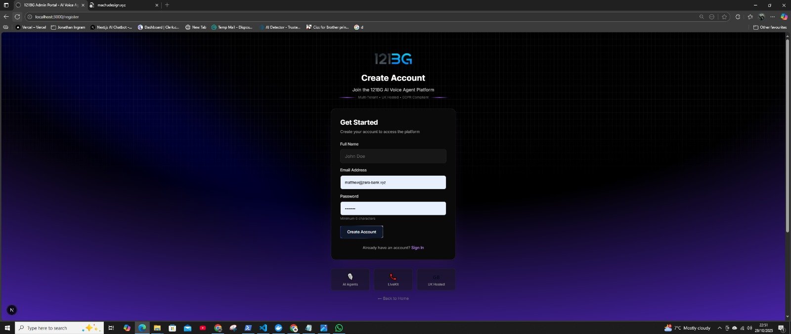 121BG application screen 20